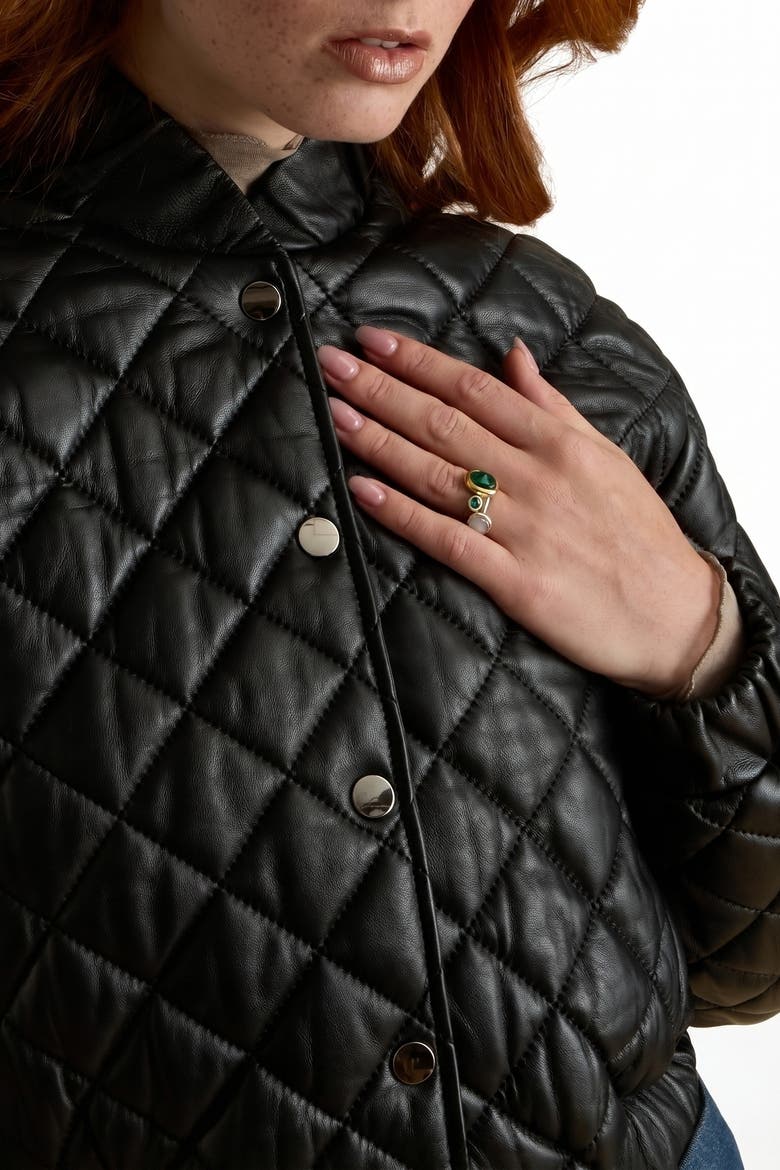 Aveline Quilted Leather Jacket, Alternate, color, Black