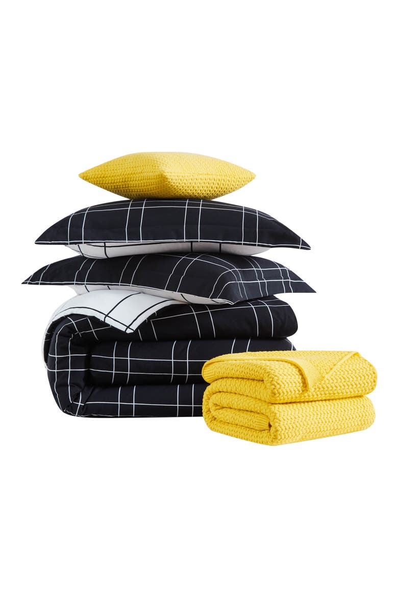 Urban Grid 5-Piece Comforter Set, Main, color, BLACK