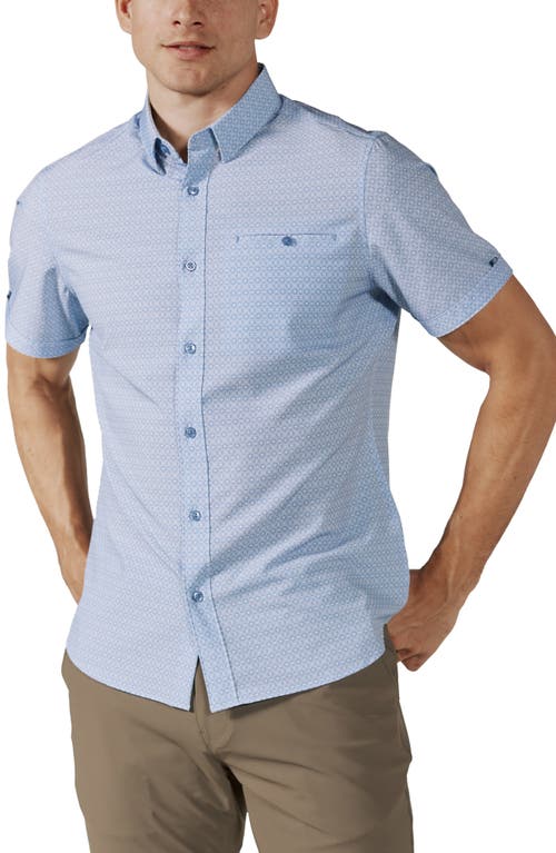 7 Diamonds Leroy Geo Print Short Sleeve Performance Button-up Shirt In Blue