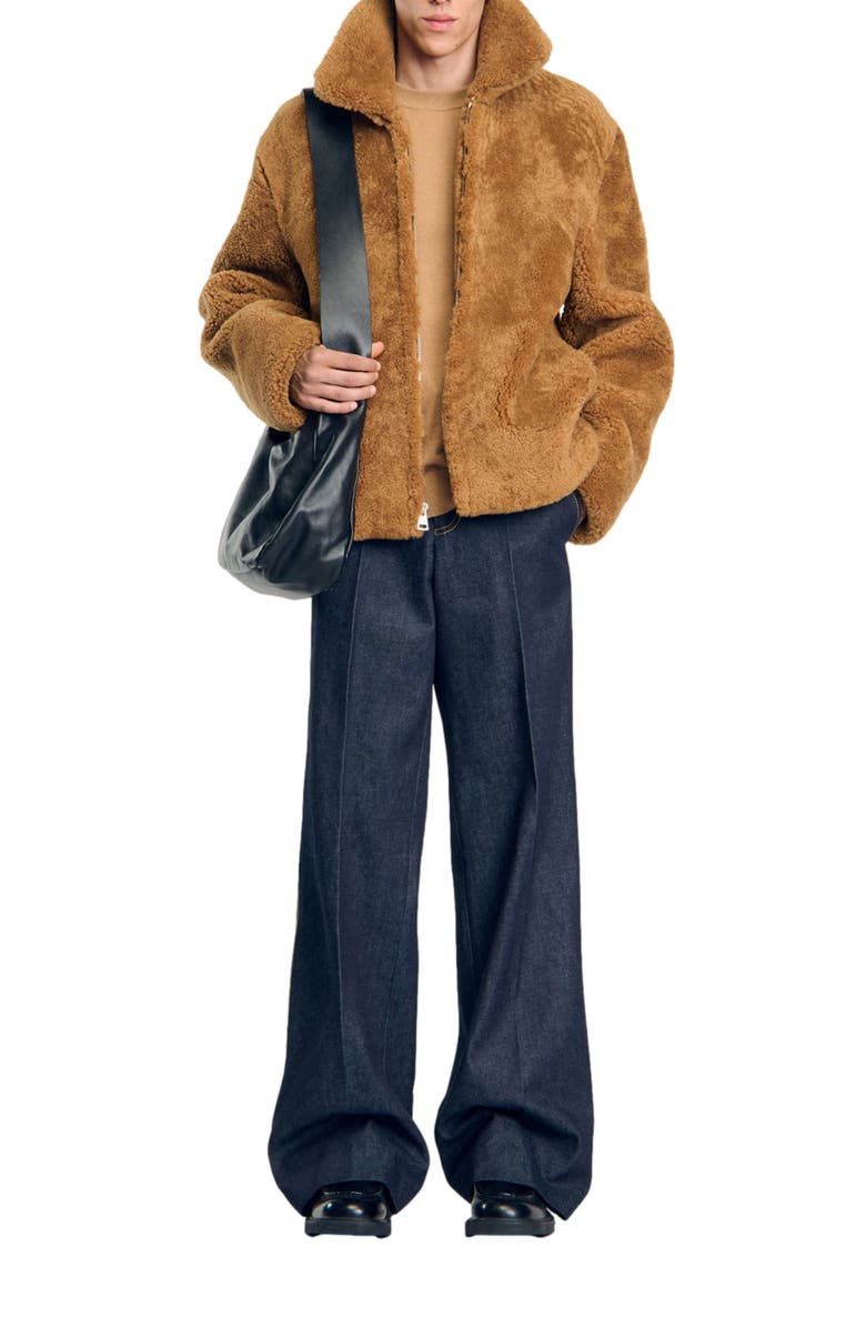 SANDRO Shearling jacket, Alternate, color, 