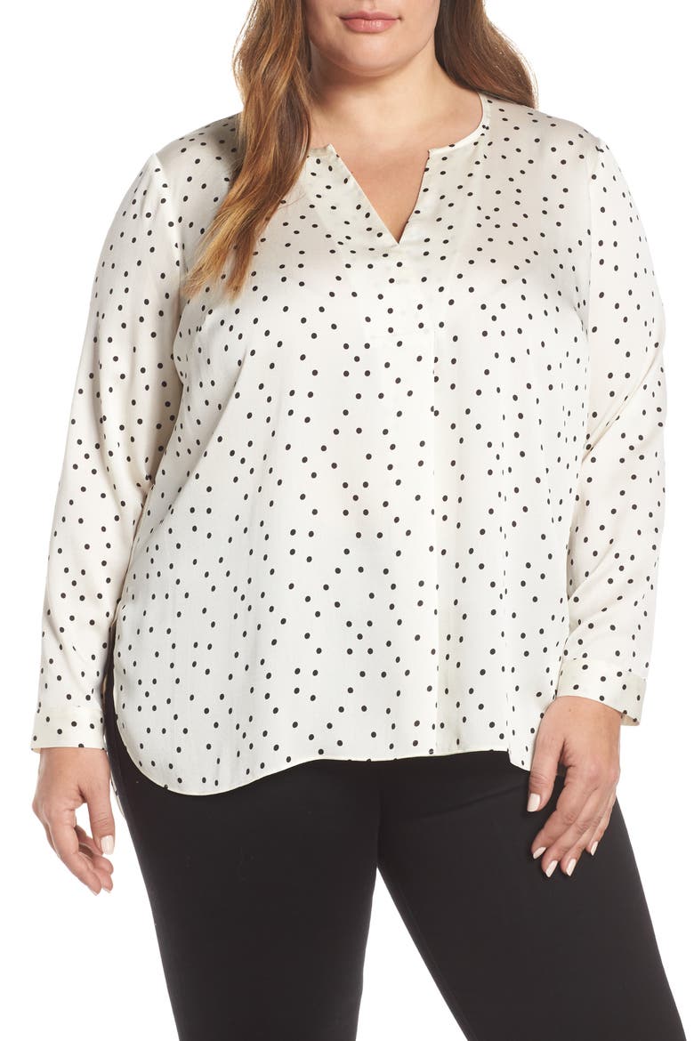 Polka Dot Split Neck Top, Main, color, PEARL IVORY