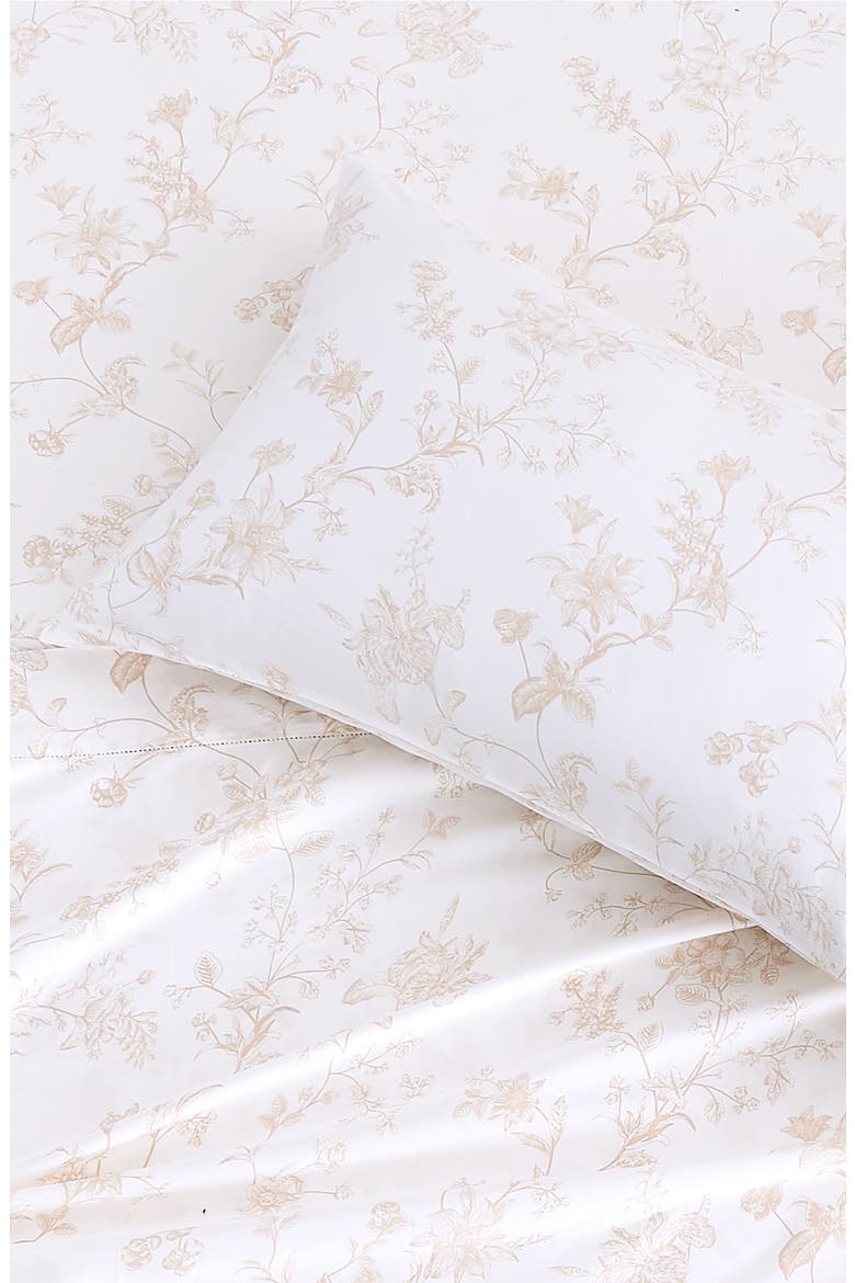 Bouquet Cotton Pillowcase Set, Alternate, color, WHITE/ MOCHA