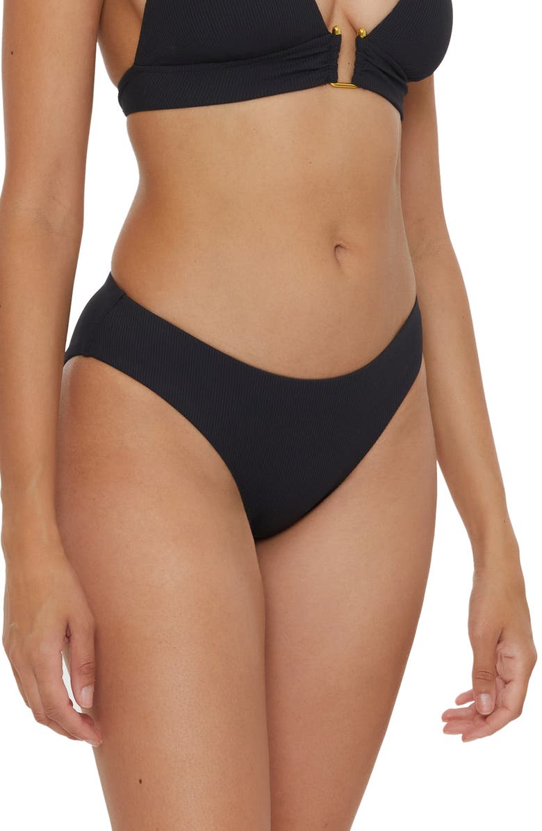 Becca Modern Edge Ribbed Hipster Bikini Bottoms, Alternate, color, Black