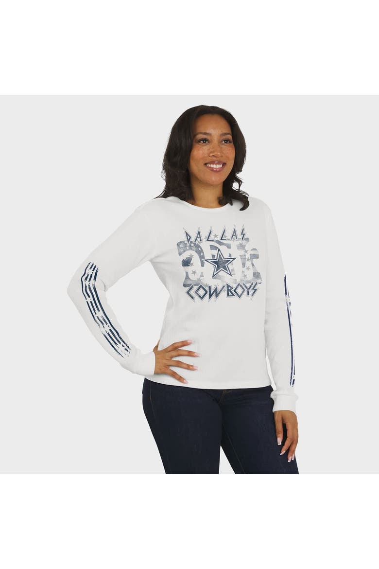 Women's WEAR by Erin Andrews  White Dallas Cowboys Graphic Waffle Long-Sleeve T-Shirt, Alternate, color, White
