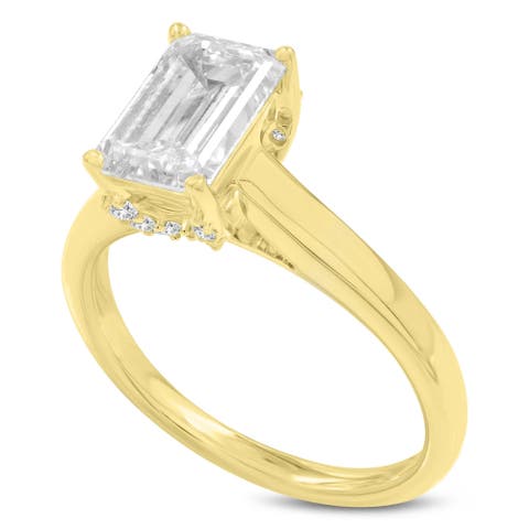 Narine 14K Yellow Gold Emerald Cut Lab Grown Diamond Hidden Halo Engagement Ring - 2.15 Ct