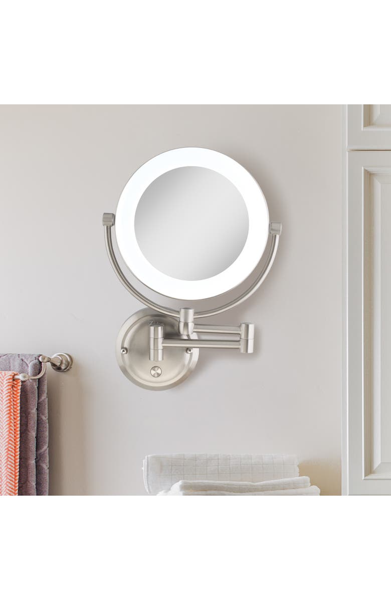 Zadro Lexington Lighted Wall Mounted Makeup Mirror with 10X/1X Magnification, Alternate, color, Satin Nickel