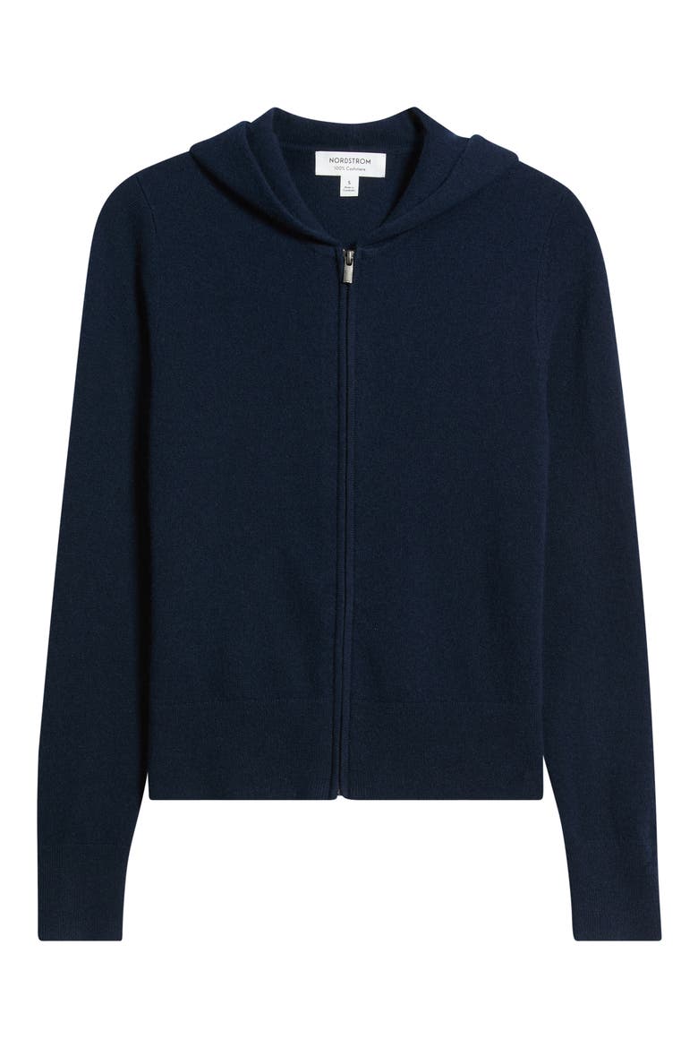Cashmere Zip Hoodie Sweater, Main, color, NAVY NIGHT