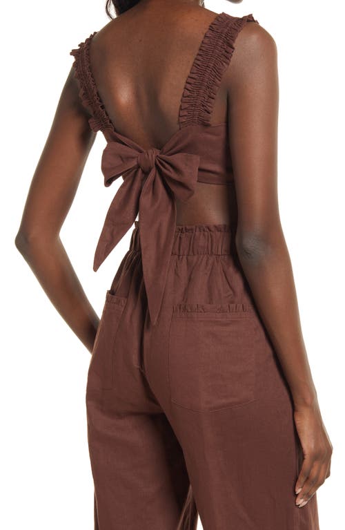 Charlie Holiday Diana Linen & Cotton Bra Top In Chocolate