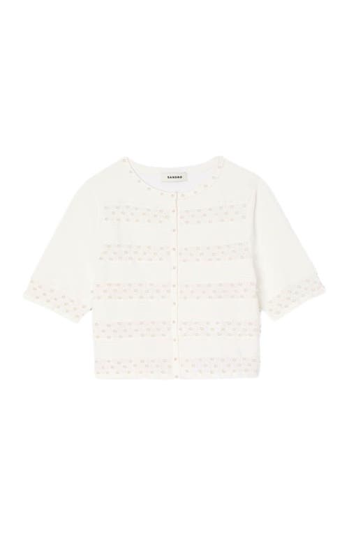 Sandro Womens Ecru Beaded Cropped Knitted Cardigan In White