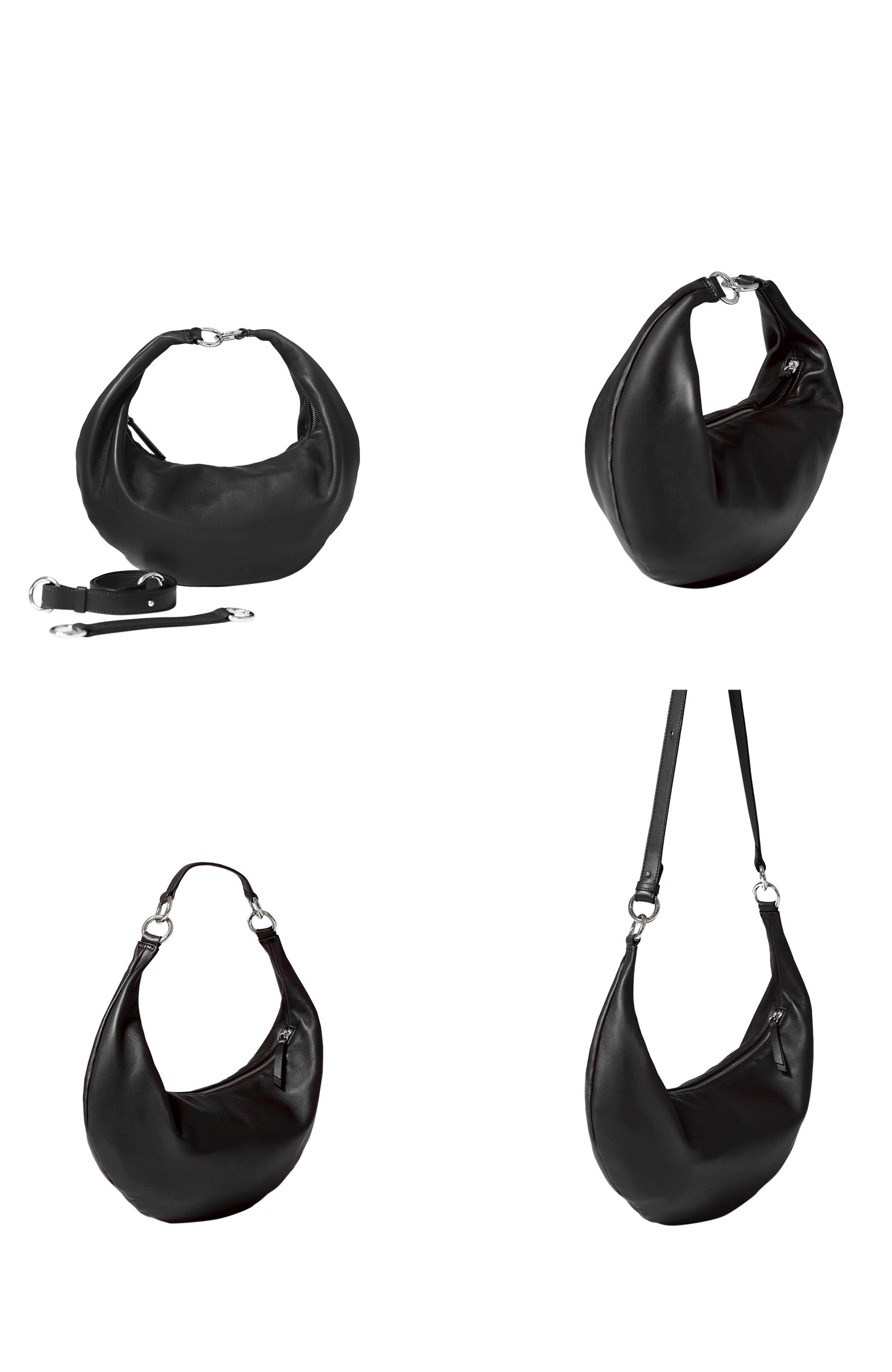 HYER GOODS Leather Convertible Hobo Ring Bag, Alternate, color, Black Silver