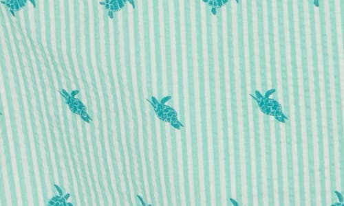 Rainforest Sea Turtles Seersucker Swim Trunks In Green