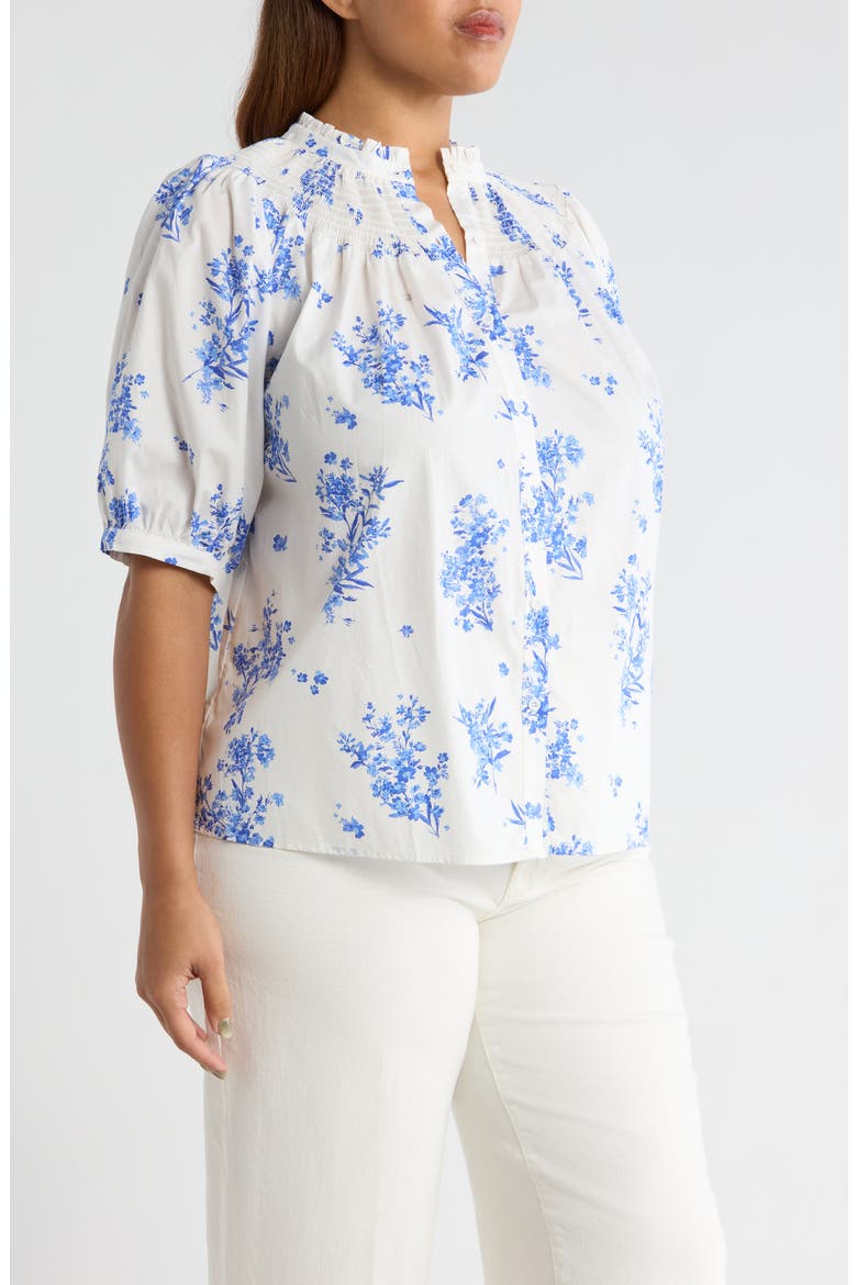 Bestia Floral Smocked Yoke Button-Up Top, Alternate, color, CREAM-BLUE