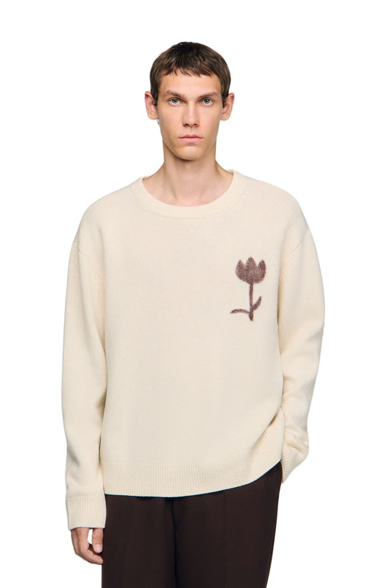 SANDRO Wool sweater with flower detail, Main, color, 