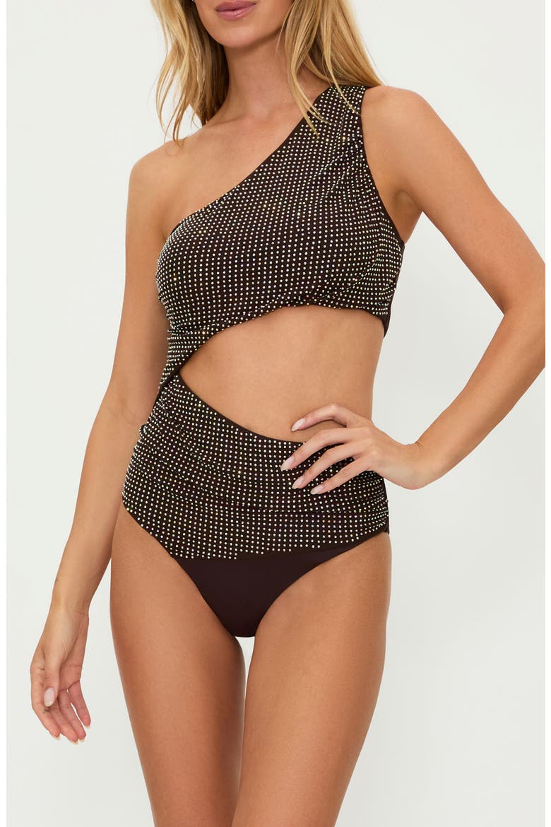 Anja Stud Cutout One-Piece Swimsuit, Main, color, JAVA JEWEL