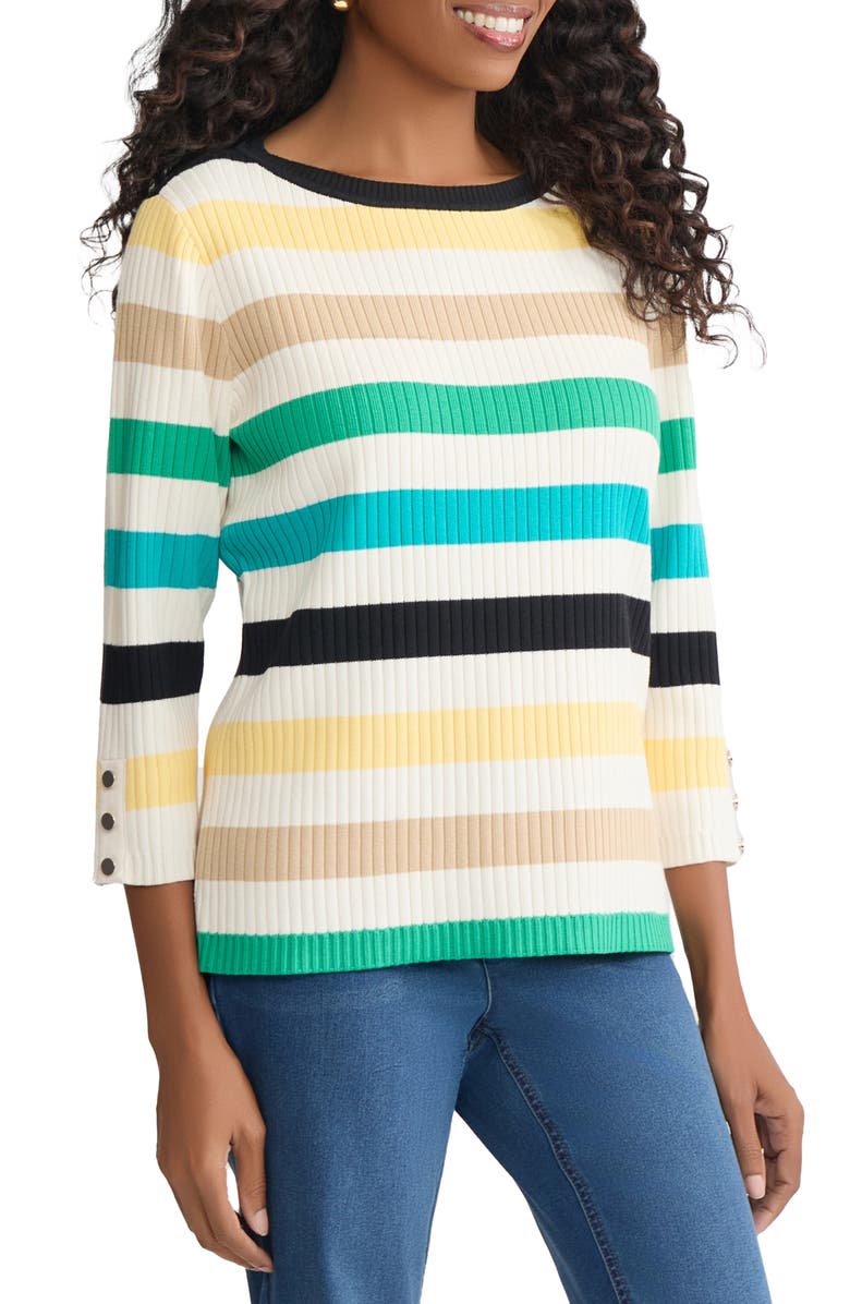 Jones New York Stripe Boat Neck Sweater, Alternate, color, Kelly Multi