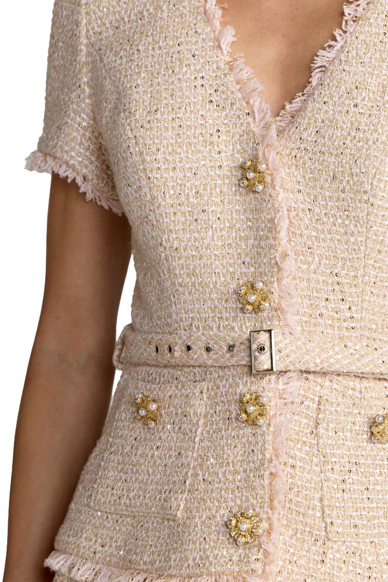 Buttoned Bouclé Pleated Midi Dress, Alternate, color, Blush