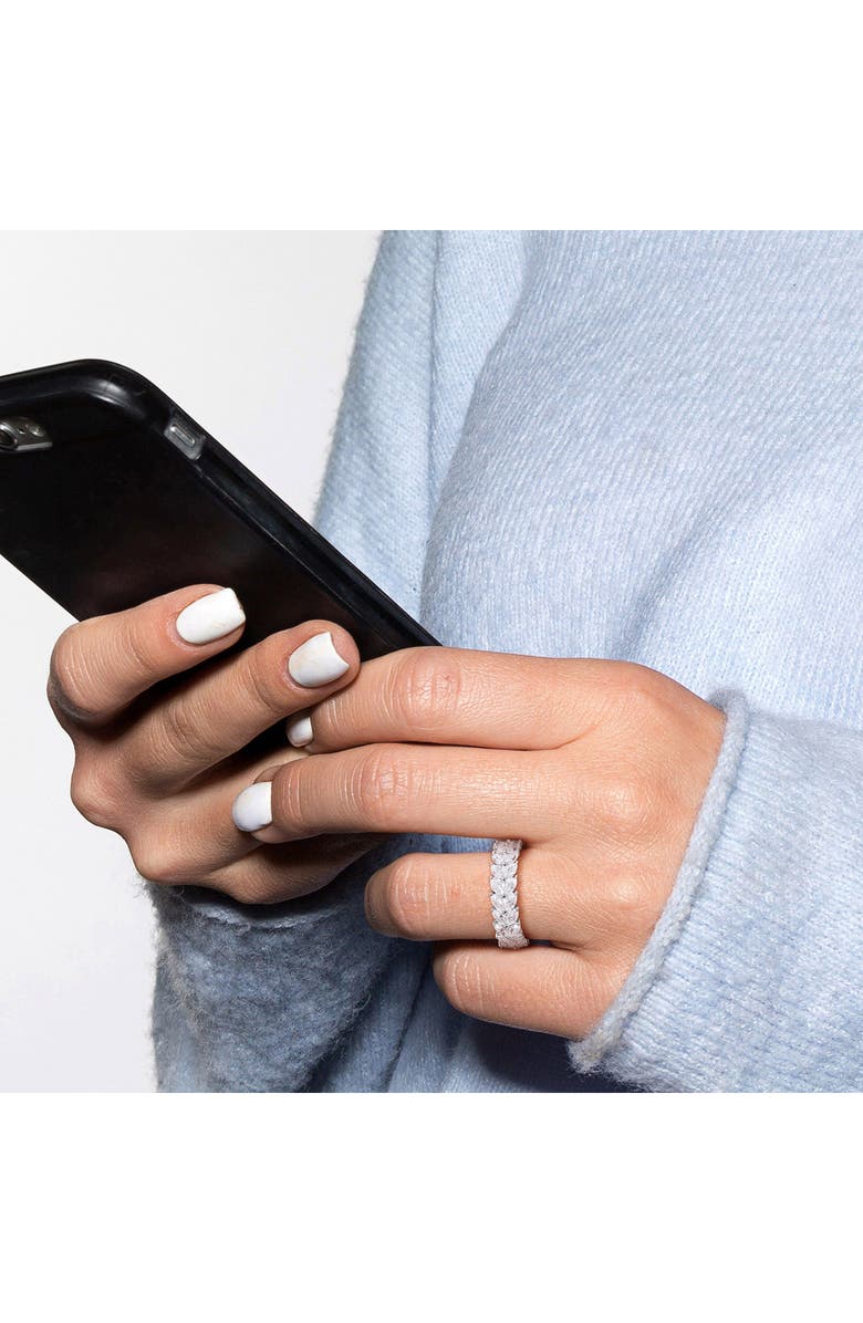 DELMAR Sterling Silver Marquise Lab Created Moissanite Eternity Ring, Alternate, color, Silver