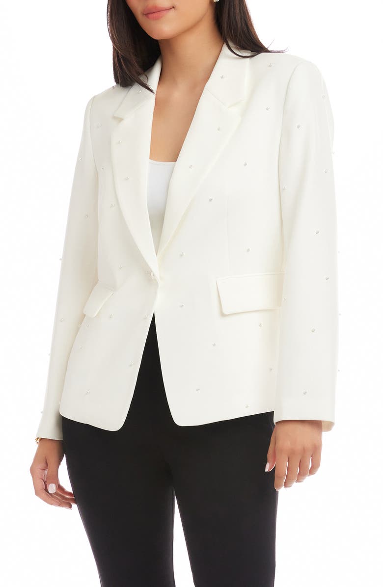 Karen Kane Faux Pearl Detail Blazer, Main, color, Off White