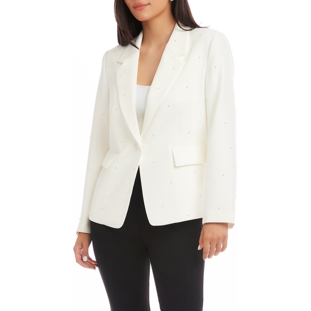 Karen Kane Faux Pearl Detail Blazer In White