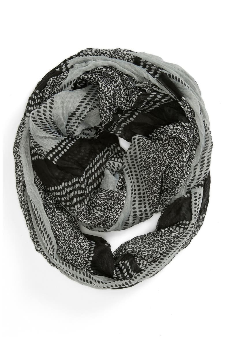 'Variegated Leopard' Infinity Scarf, Main, color, BLACK
