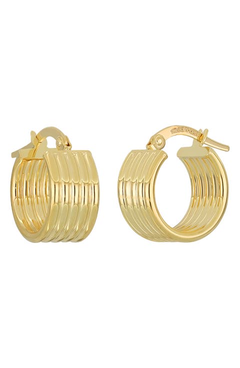 14K Gold Ribbed Hoop Earrings