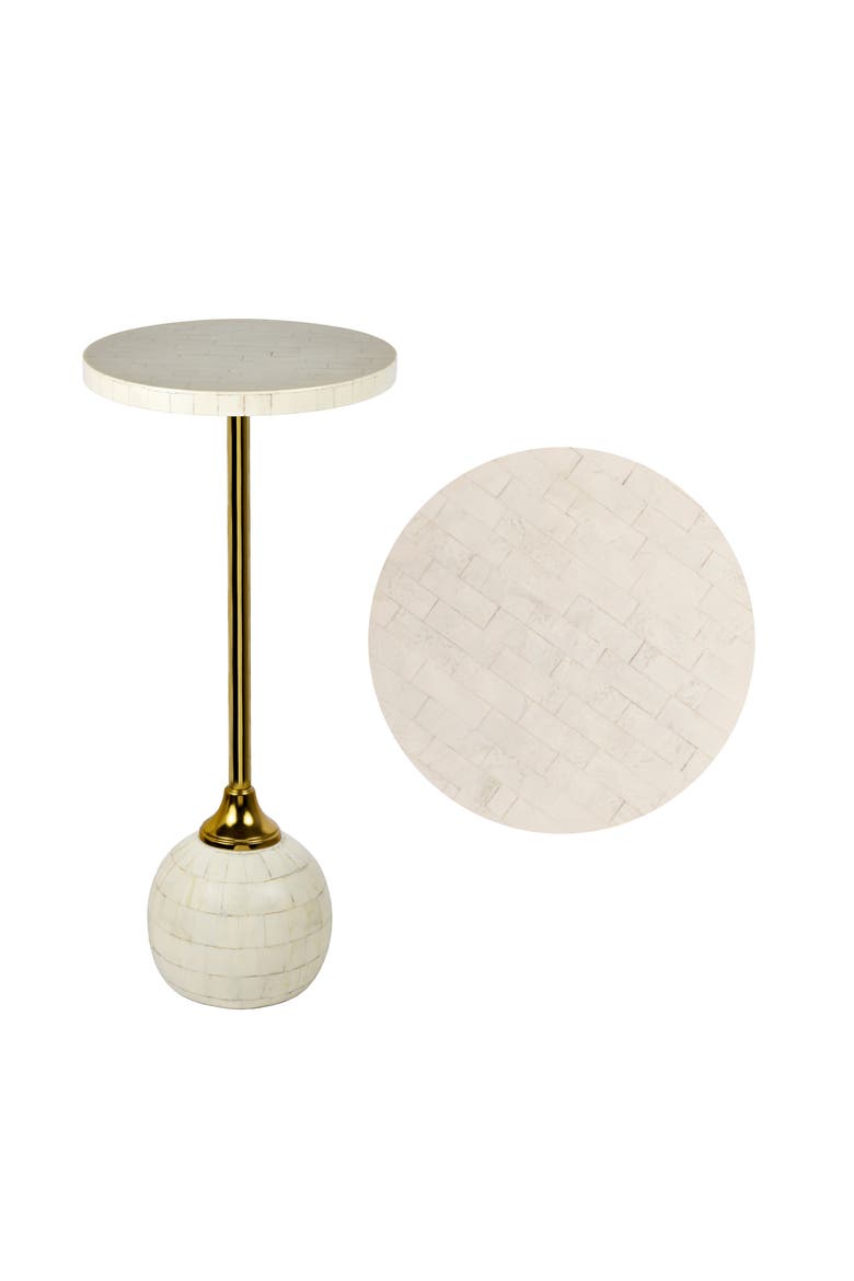 Evelyn Modern Glam Metal/Resin Mosaic Pedestal Drink Table, Main, color, White