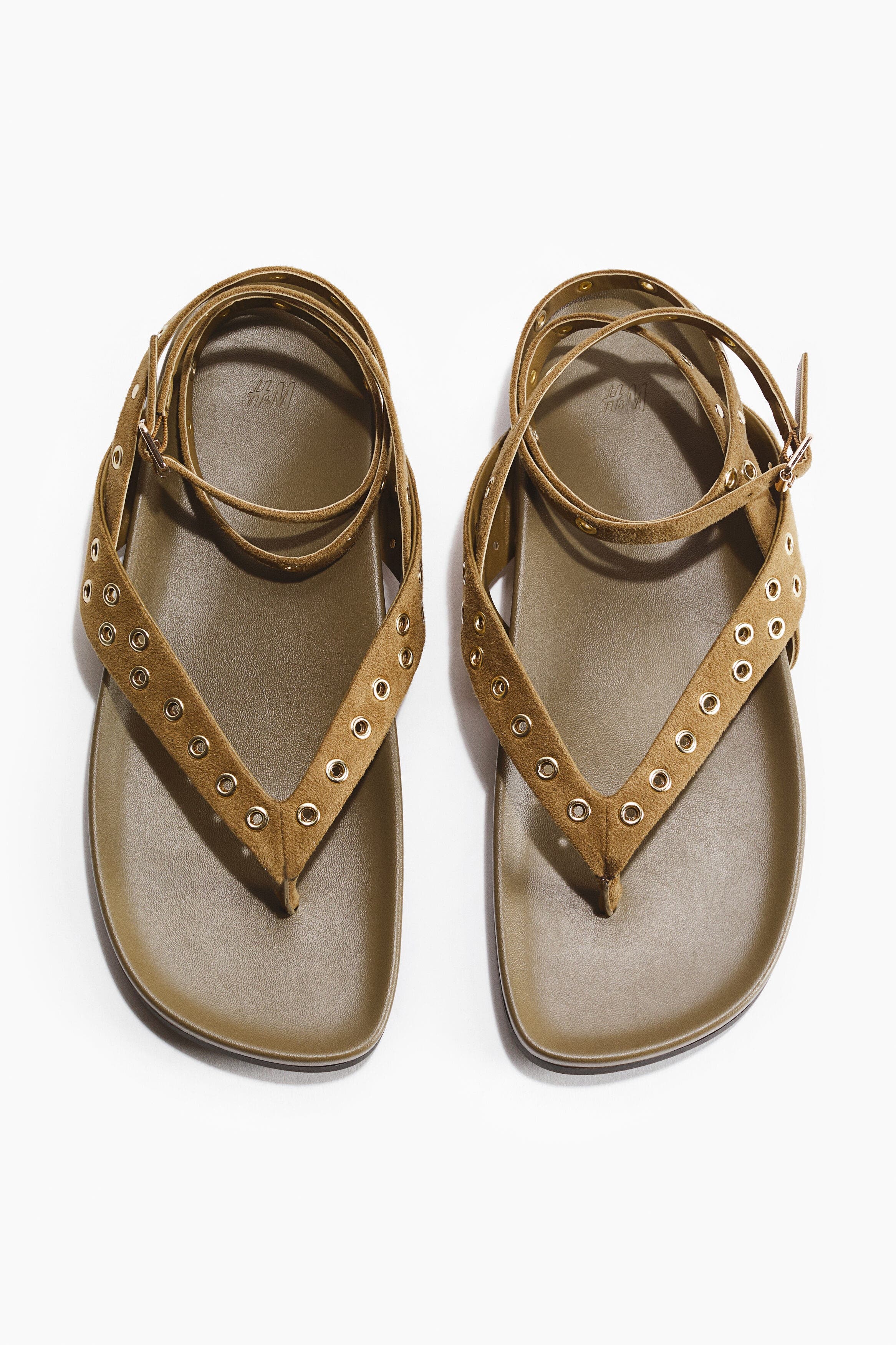 H&M Grommet-detail sandals, Alternate, color, Dark Beige