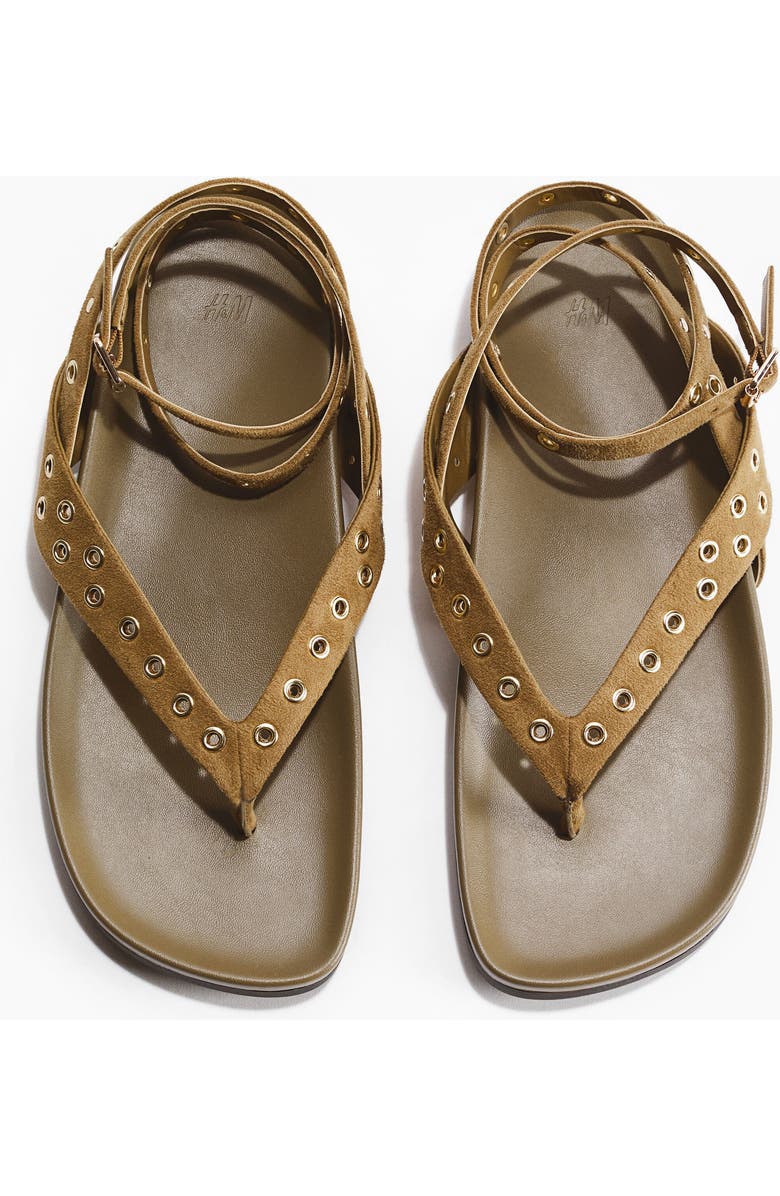 H&M Grommet-detail sandals, Alternate, color, Dark Beige