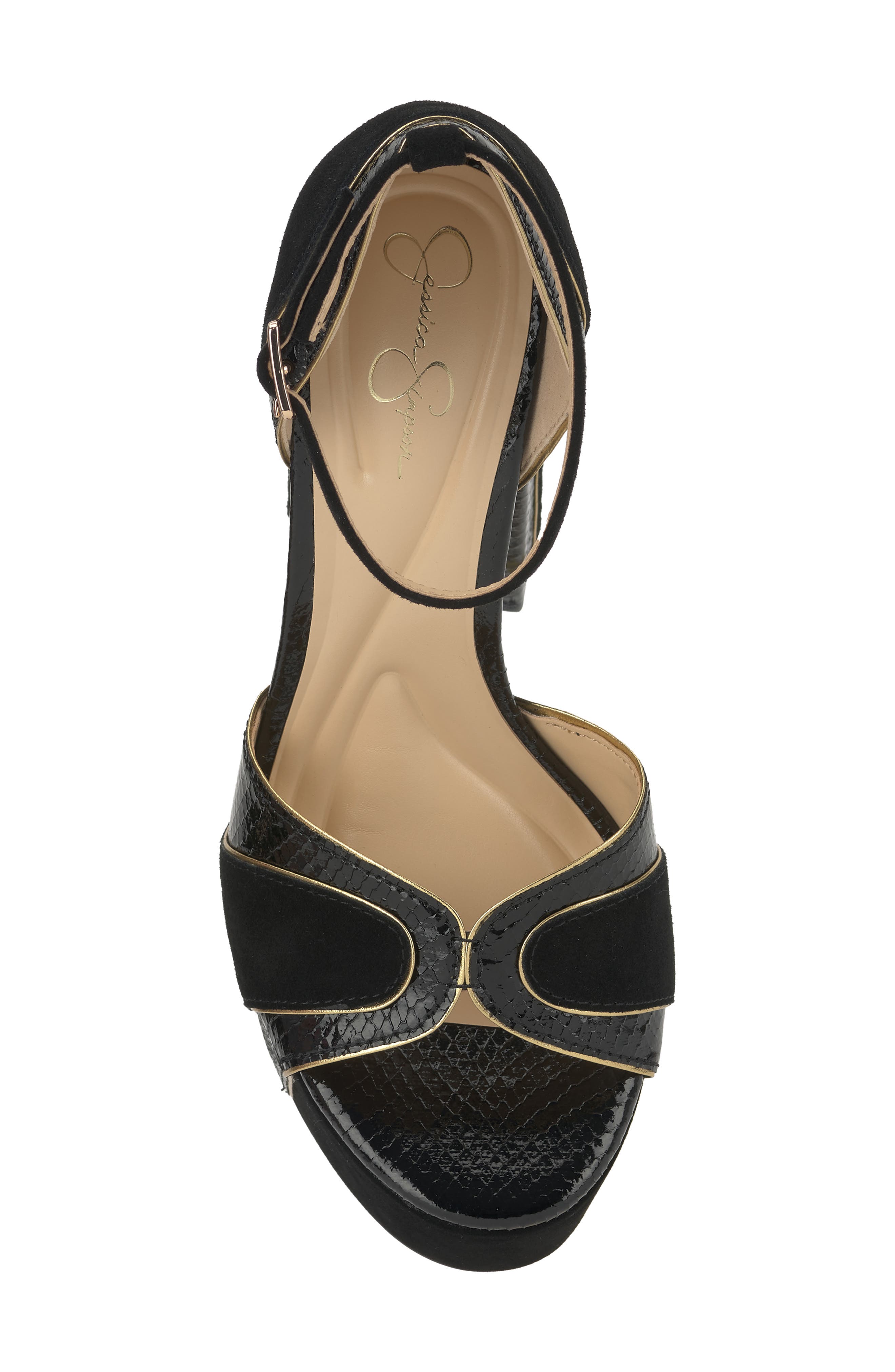 Jessica Simpson Avele Ankle Strap Block Heel Platform Sandal, Alternate, color, Black/ Gold