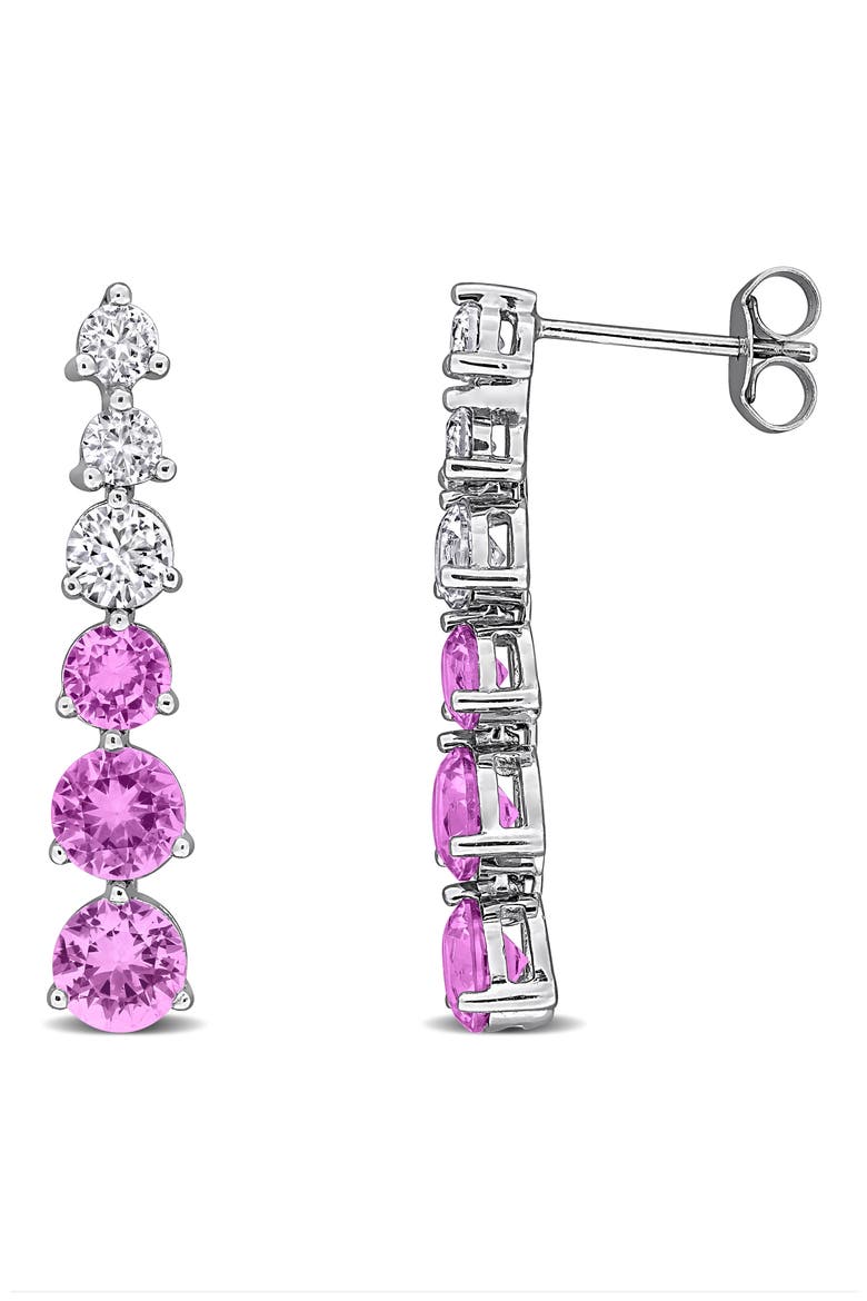 Lab Created Pink Sapphire Linear Drop Earrings, Main, color, PINK
