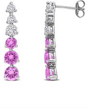 DELMAR Lab Created Pink Sapphire Linear Drop Earrings