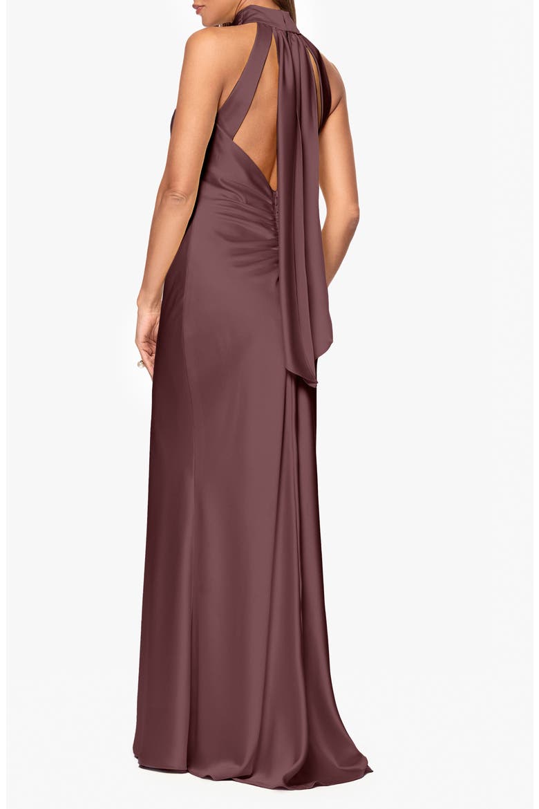 Halter Neck Satin Sheath Gown, Alternate, color, CHOCOLATE