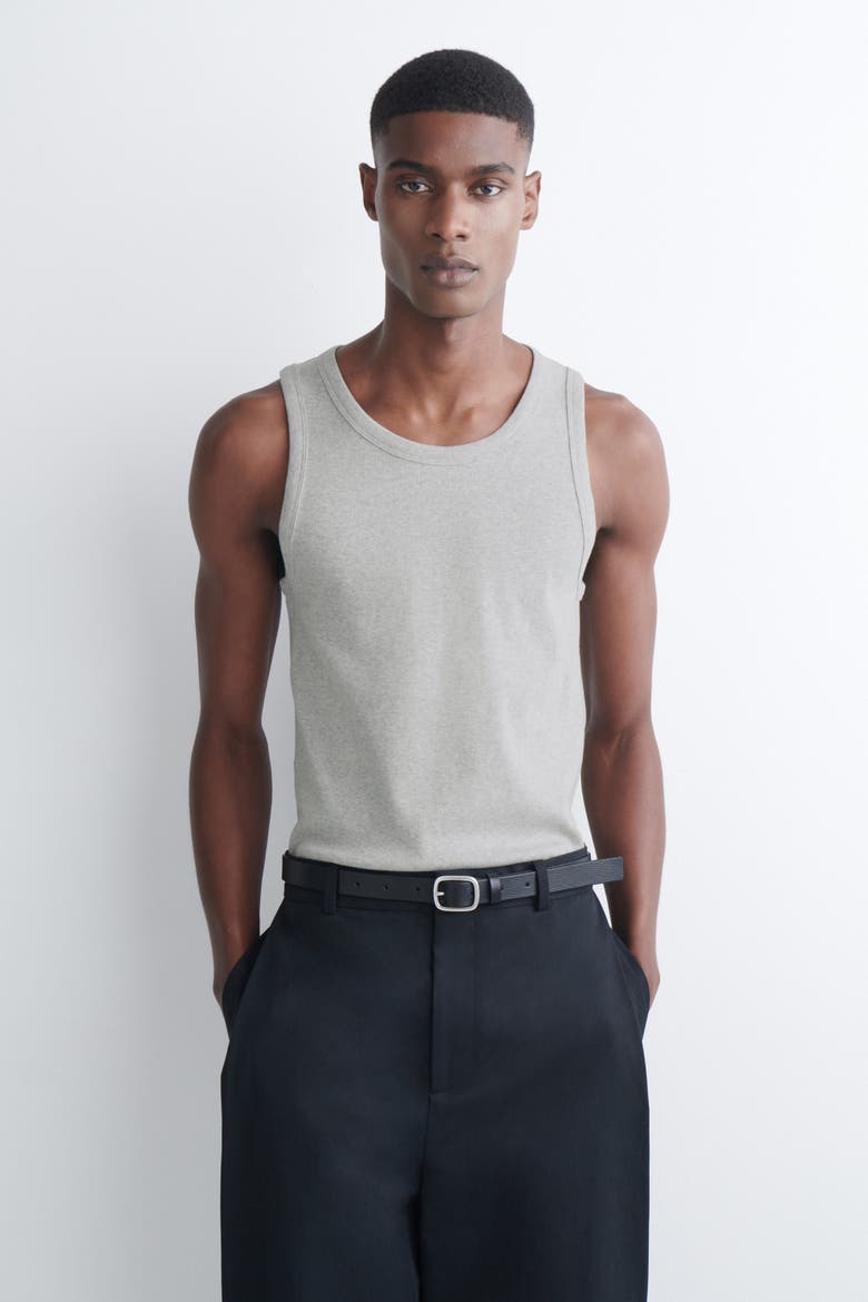 Slim Ribbed Cotton Tank Top, Main, color, GRAY MÉLANGE