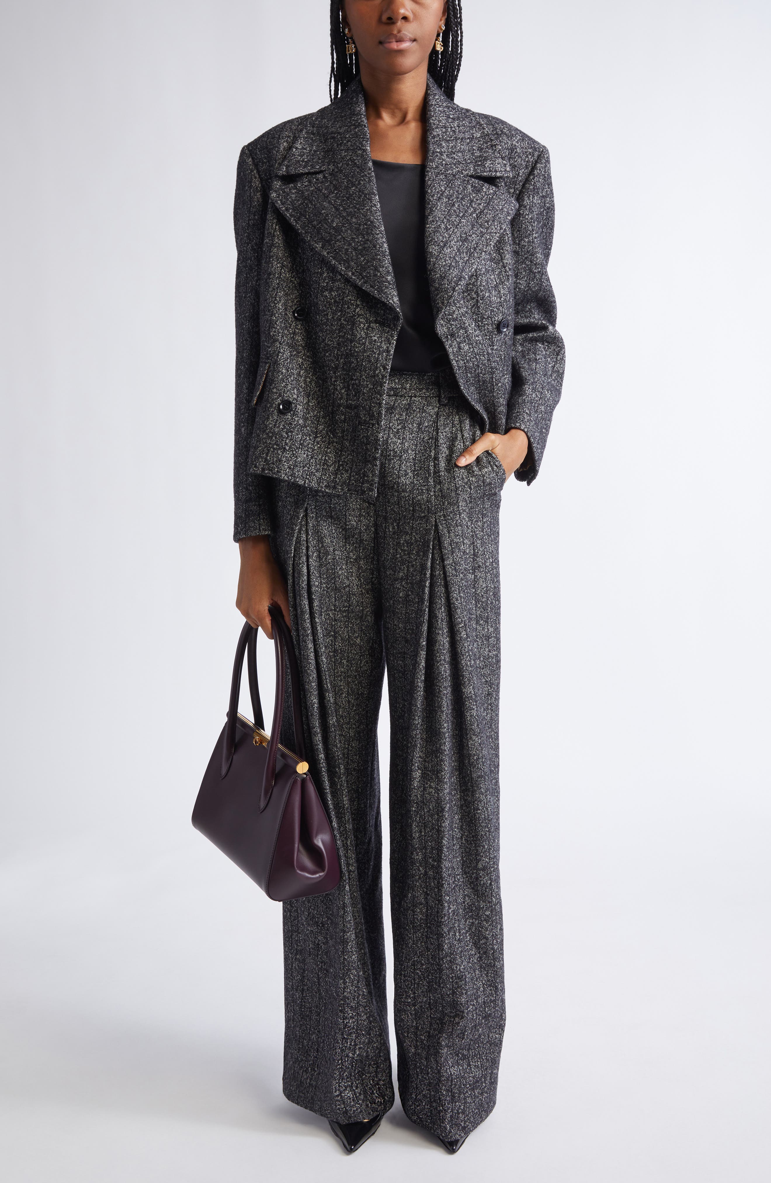 Stripe Double Breasted Wool Blend Crop Jacket - image 2