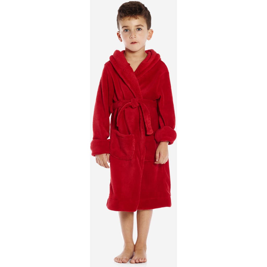 Leveret Kids Fleece Hooded Robe, Solid Colors In Red