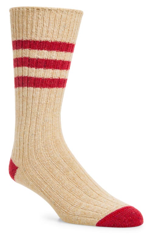 Drake's Stripe Donegal Merino Wool, Cashmere & Silk Boot Socks in Ecru/Pink 