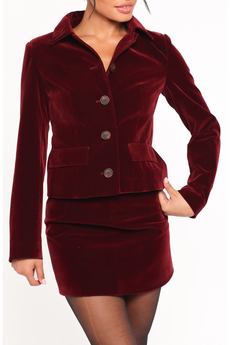Lainey Crop Velvet Jacket, Main, color, BURGUNDY