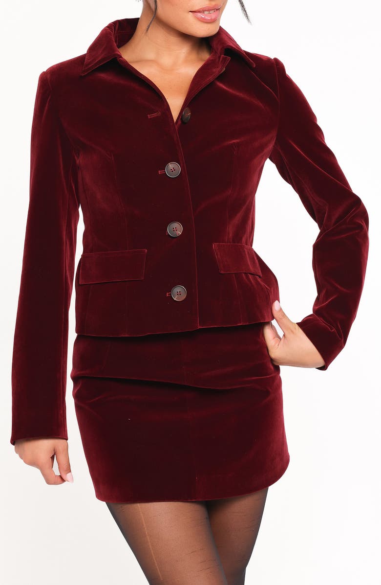 Petal & Pup Lainey Crop Velvet Jacket, Main, color, Burgundy