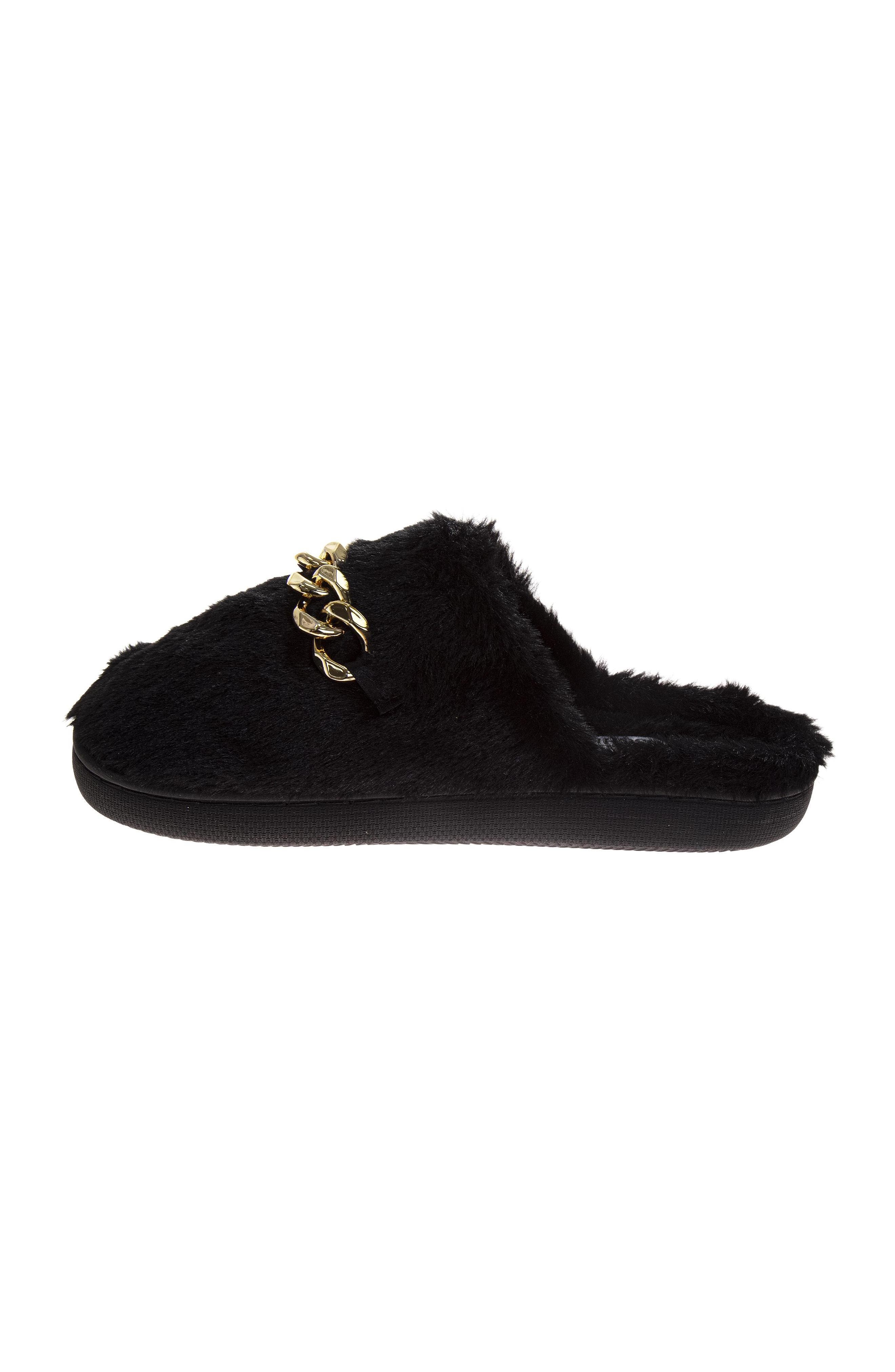 Womens Chain Link Slippers, Alternate, color, BLACK