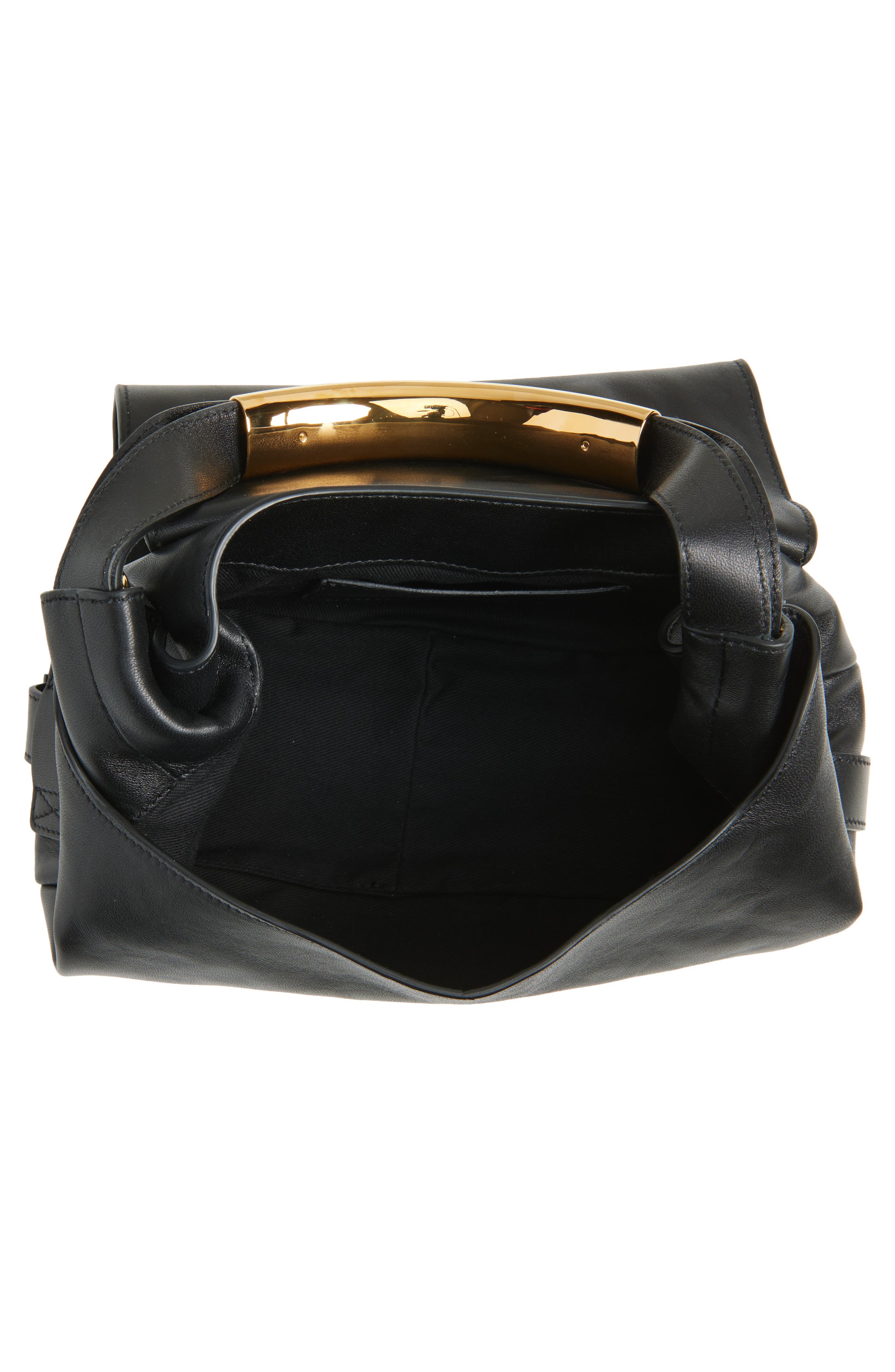 Moschino Handle Me Leather Shoulder Bag, Alternate, color, Black