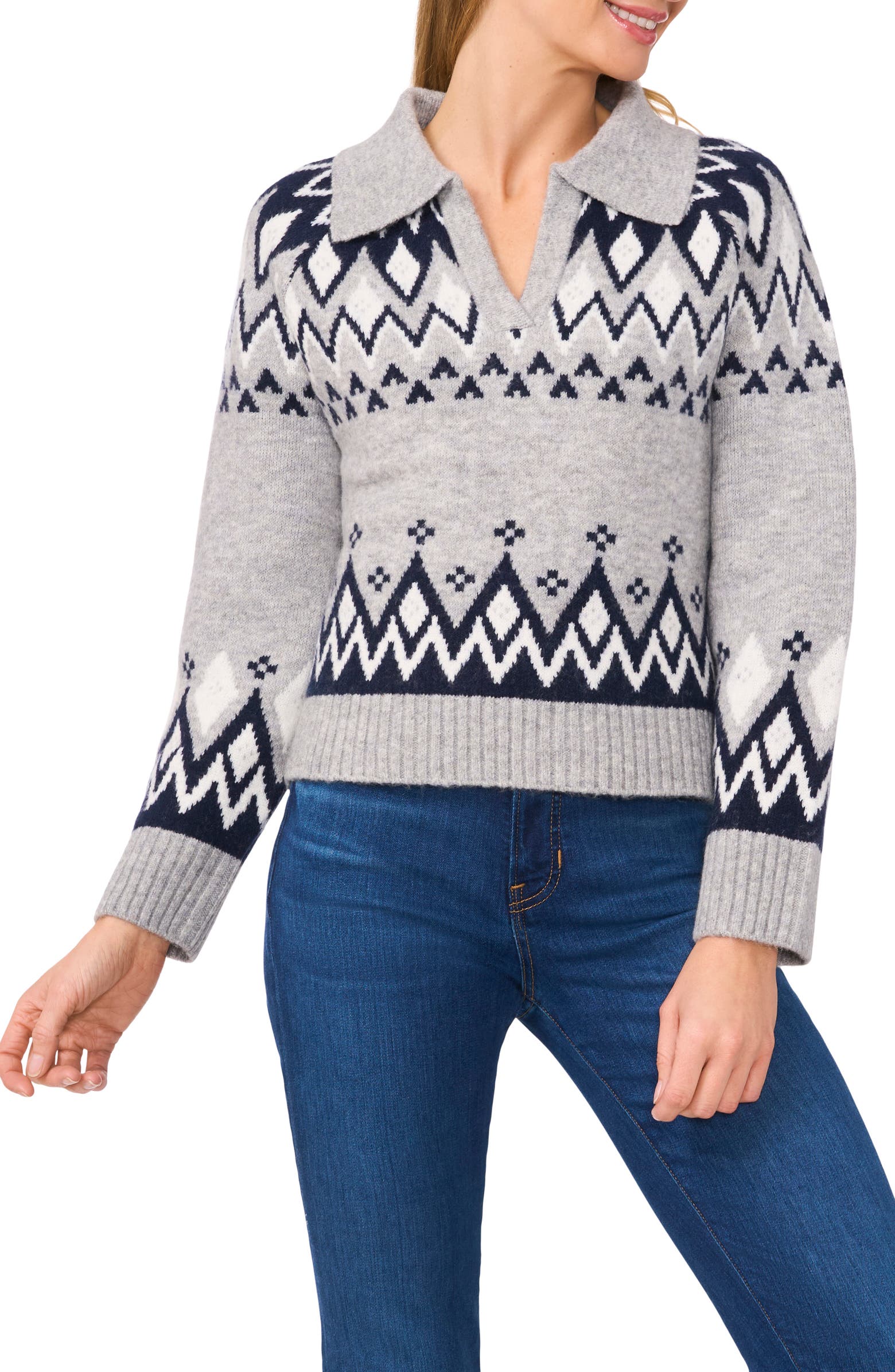 CeCe Fair Isle Boxy Collar Sweater | Nordstrom