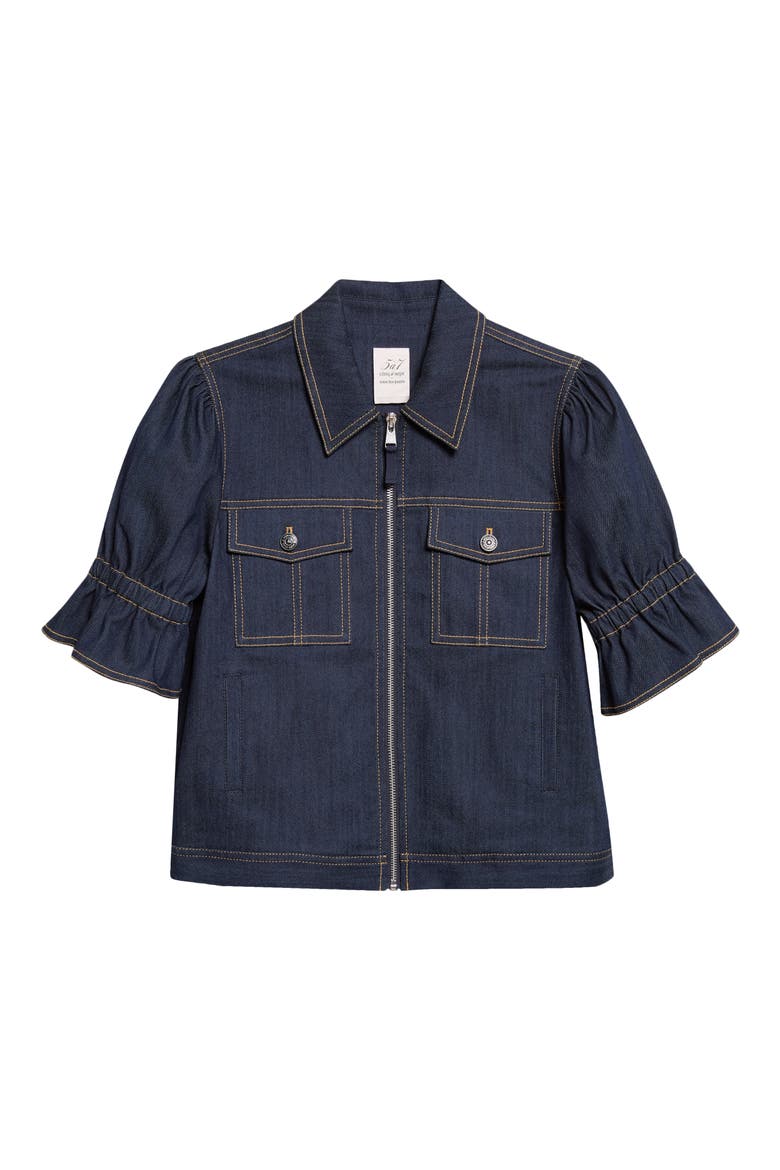 Holly Puff Shoulder Denim Jacket, Alternate, color, INDIGO