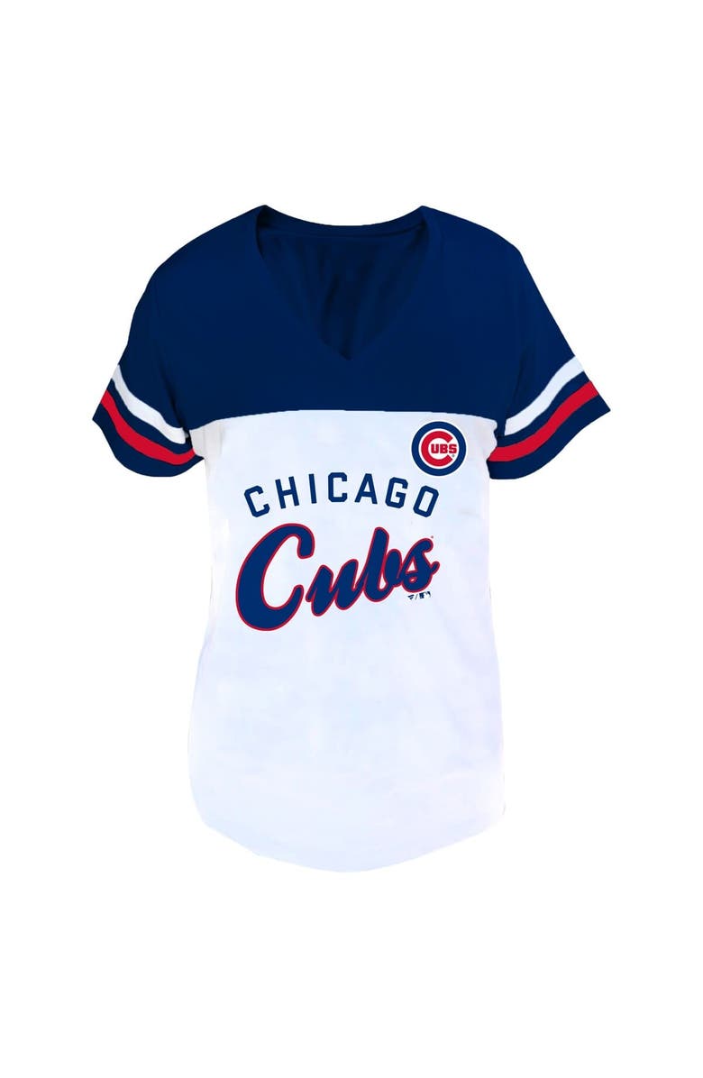 FANATICS Women's Profile White/Royal Chicago Cubs Plus Size Two-Stripe V-Neck T-Shirt, Alternate, color, White
