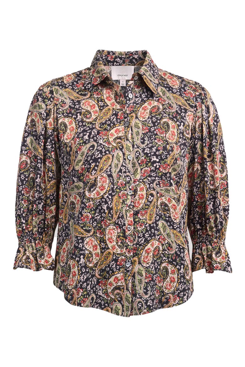 Rose Paisley Three Quarter Sleeve Shirt, Alternate, color, BLACK MULTI