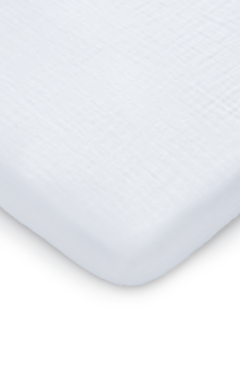 Comfy Cubs Muslin Fitted Bassinet Crib Sheet, Main, color, White