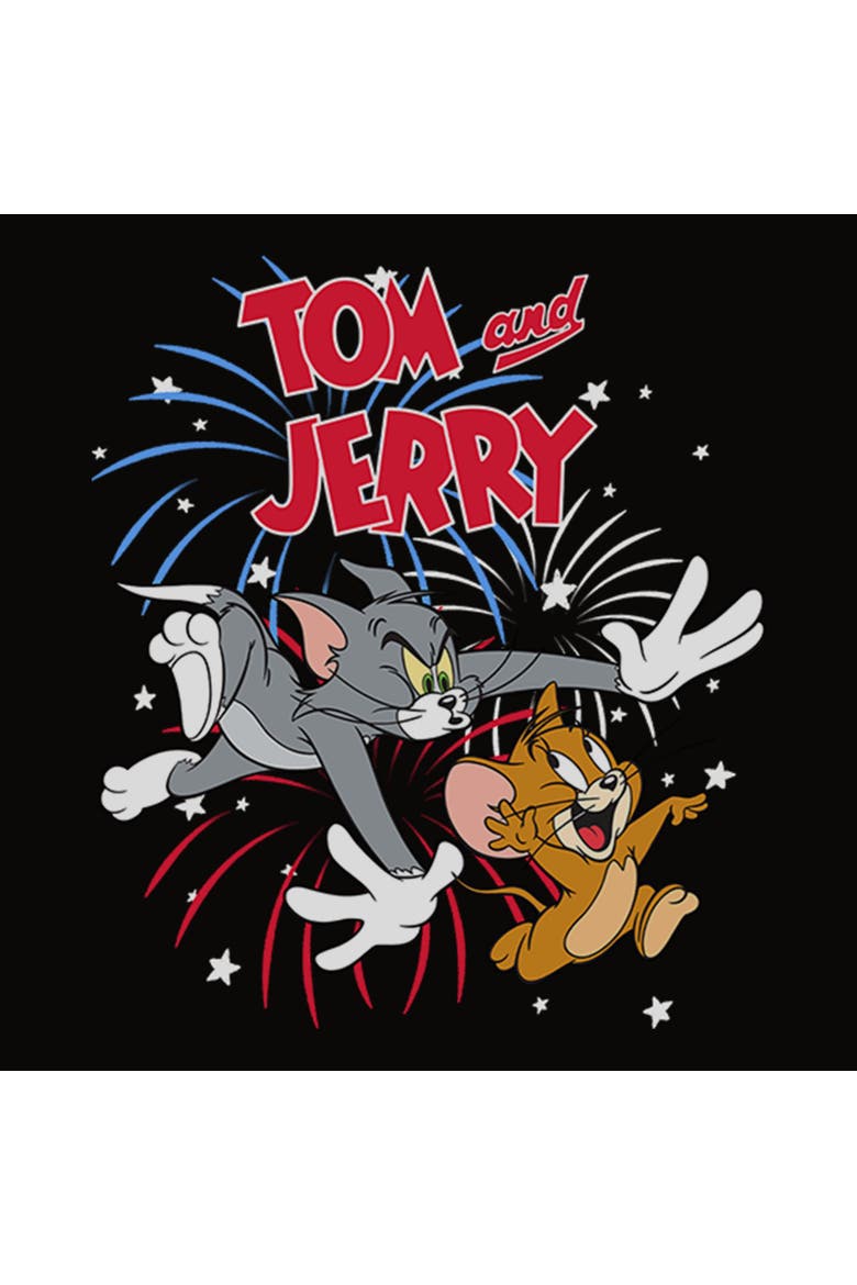 Junior's Tom and Jerry Fireworks Celebration Duo  Tank Top, Alternate, color, Black