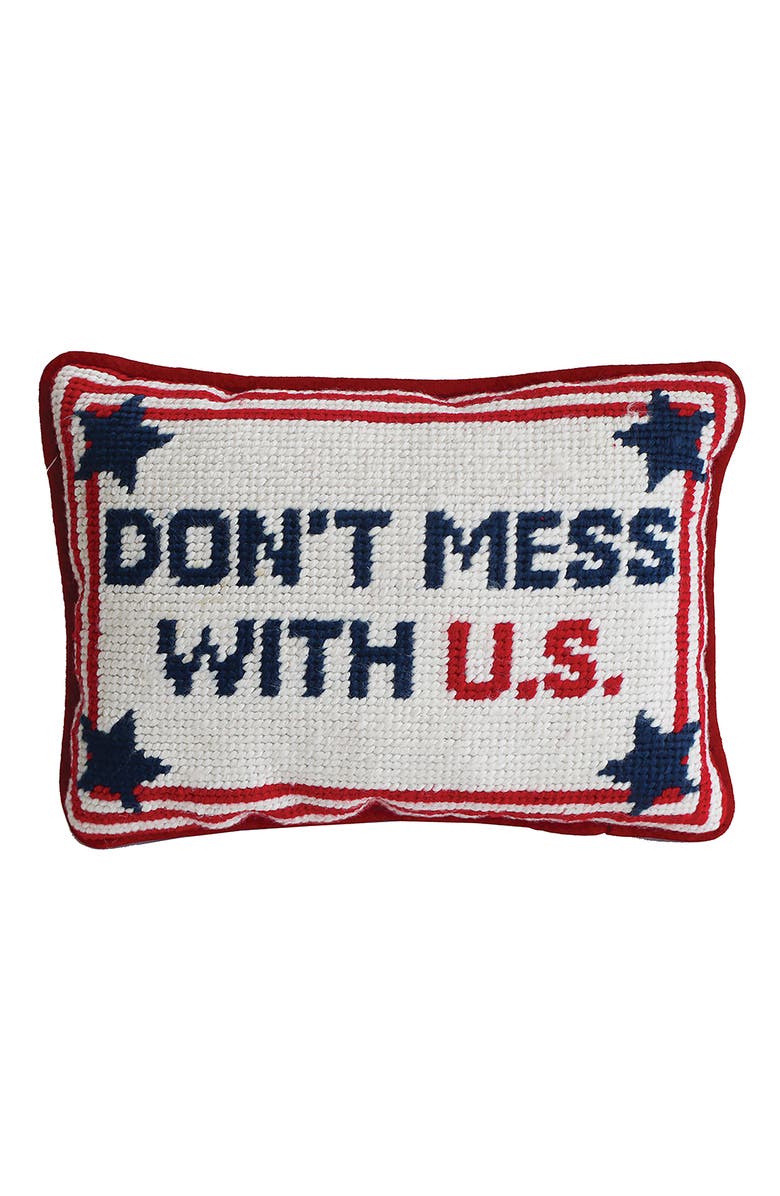 C&F Home Patriotic "Don't Mess With U.S." Needlepoint Mini Accent Pillow, 6.5" x 9", Main, color, Blue