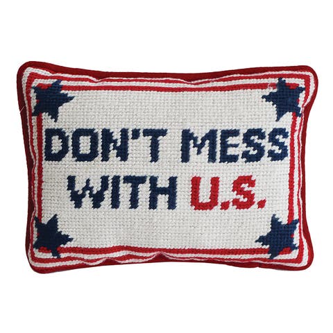 Patriotic "Don't Mess With U.S." Needlepoint Mini Accent Pillow, 6.5" x 9"
