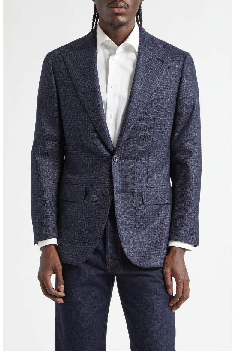 Structured Single Breasted Plaid Wool & Silk Sport Coat, Main, color, 158/ 6 - NAVY POW