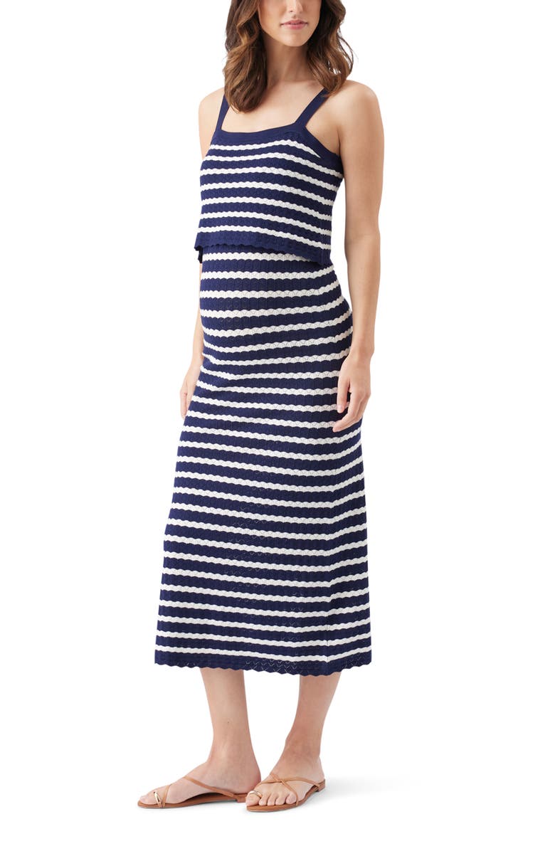 Ripe Maternity Pointelle Stripe Knit Maternity and Nursing Midi Dress, Alternate, color, Navy / White